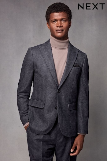 Navy Wool Blend Herringbone Suit Jacket (133709) | £110