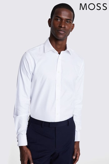 MOSS Tailored Fit Double Cuff Royal Oxford Non Iron White Shirt (134031) | £50
