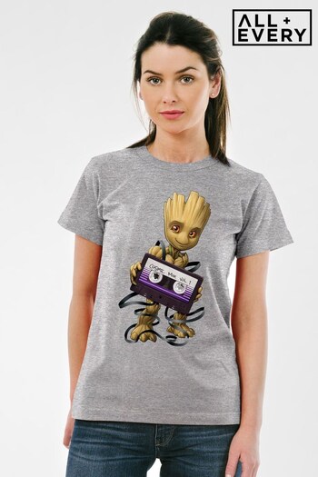 All + Every Grey Marvel Guardians Of The Galaxy Groot Wrapped In Cassette Tape Women's T-Shirt (134446) | £24
