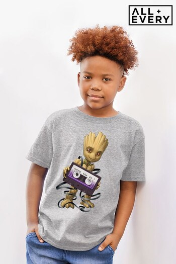 All + Every Grey Marvel Guardians Of The Galaxy Groot Wrapped In Cassette Tape Kids T-Shirt (134477) | £18