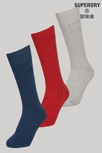 Superdry Blue Organic Cotton Unisex Core Rib Crew Socks 3 Pack (134666) | £23