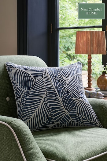 Nina Campbell Navy Blue Tree Fern Corded Leaves Cushion (134806) | £38