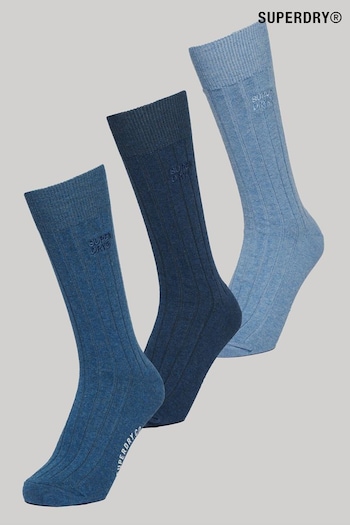 Superdry Light Blue Organic Cotton Unisex Core Rib Crew Socks 3 Pack (134960) | £23