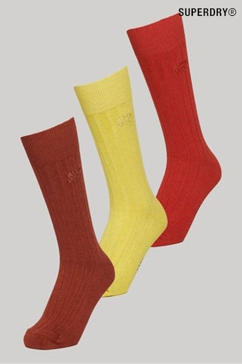 Superdry Red Organic Cotton Unisex Core Rib Crew Socks 3 Pack (135003) | £23