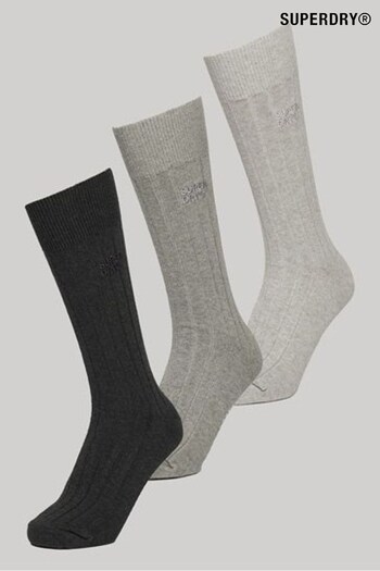 Superdry Grey Organic Cotton Unisex Core Rib Crew Socks 3 Pack (135090) | £23