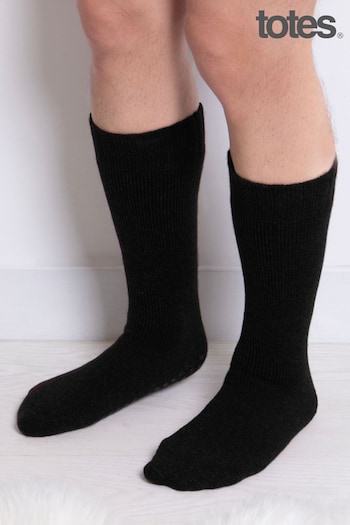 Totes patrizia Black Mens Premium Thermal Wool Blend Slipper Socks (135590) | £12
