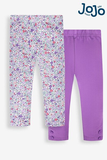 JoJo Maman Bébé Lilac Purple Ditsy & Purple Girls' 2-Pack Leggings classique (135781) | £21