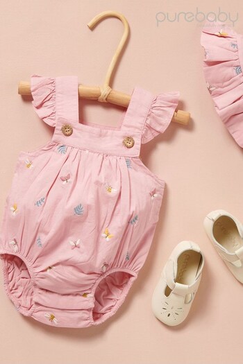 Purebaby Pink Butterfly Embroidered Romper (136266) | £28