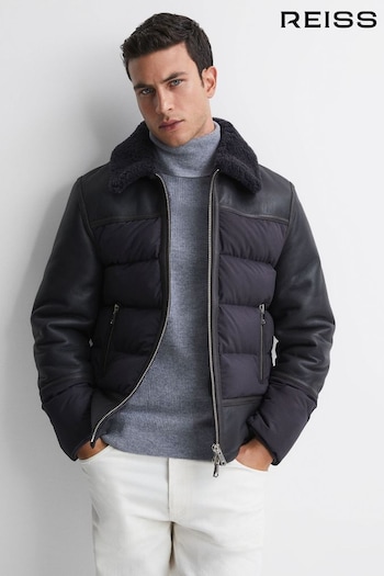 Reiss Grey Bodmin Leather Quilted Shearling Coat (136527) | £1,098