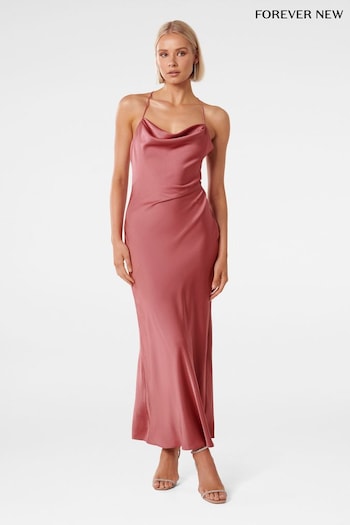Forever New Pink Ruby Tie Back Satin Midi Dress (136717) | £110