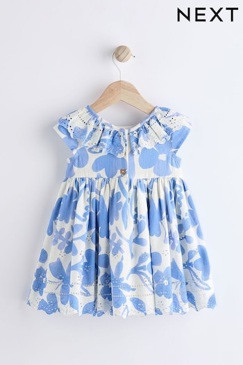 Blue/White crinkle-finished Broderie Dress (0mths-2yrs) (136909) | £20 - £22
