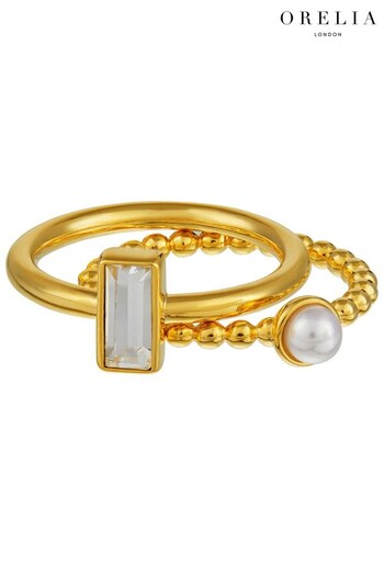 Orelia London Gold Plated Pearl & Baguette Ring 2 Pack (136920) | £28