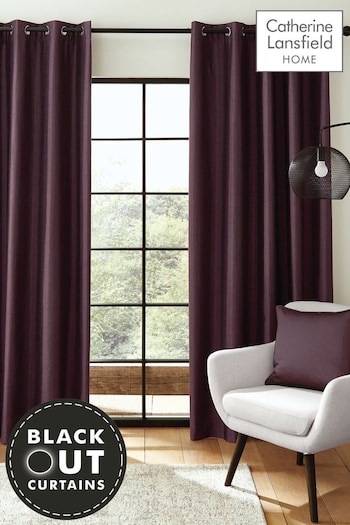 Catherine Lansfield Purple Faux Silk Blackout Eyelet Curtains (136933) | £20 - £60