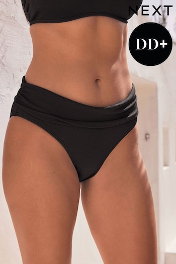 Black Pique Tummy Control Roll Top Bikini Bottoms (137098) | £18