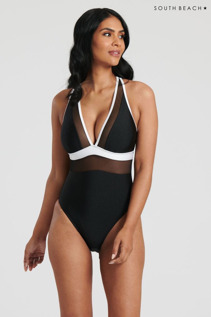 South beach shine tortoise shell cut out swimsuit in black sales
