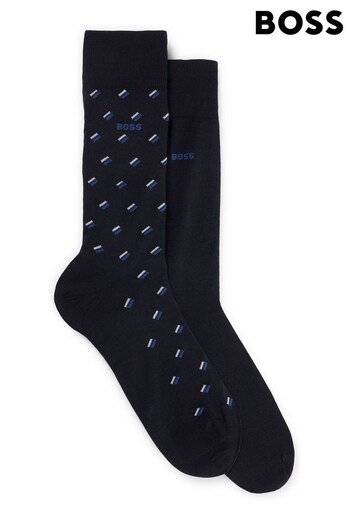 BOSS Blue Cotton Blend Pattern & Logo Socks 2 Pack (137231) | £20