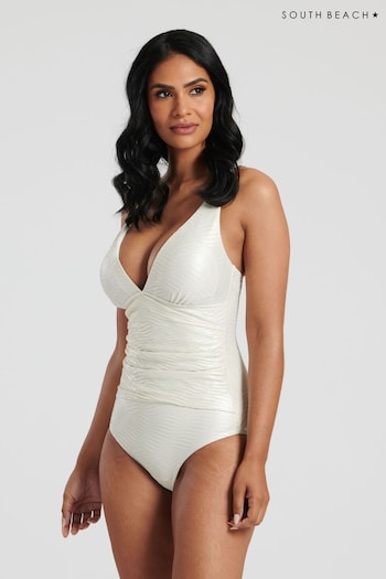 South Beach Cream Shimmer Texture Tummy Control Swimsuit With Fixed Cups (137353) | £36