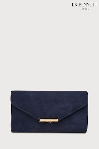 LK Bennett Navy Blue Lucy Clutch Bag With Flap Detail (137378) | £179