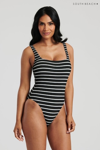 South Beach Monochrome Crinkle Textured Scoop Neck Swimsuit (137386) | £30