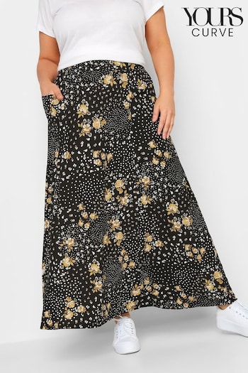 Yours Curve Black Printed Pocket Detail Maxi Skirt (137410) | £29