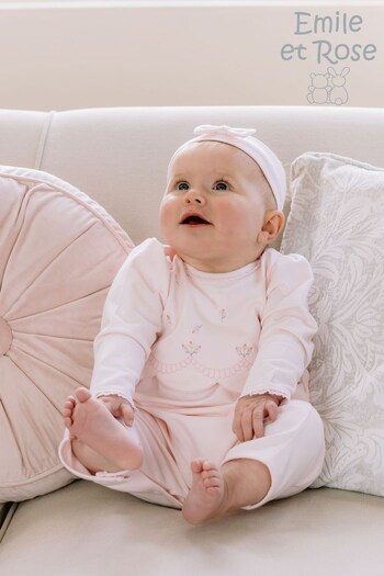 Emile Et Rose Pink All In One With Scallop Yoke, Embroidered  Rosebud Sprays & Hairband (137502) | £46