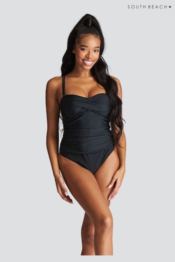 South Beach Black Bandeau Tummy Control Swimsuit With Removeable Strap (137552) | £34