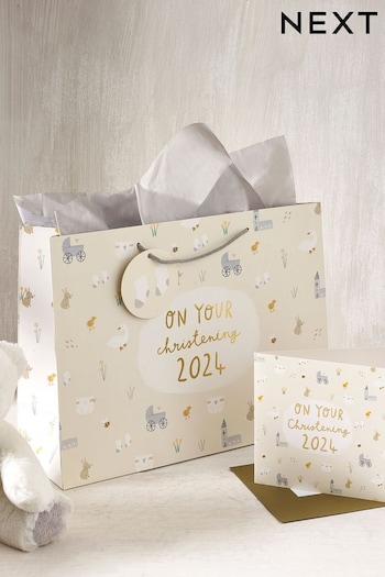 Natural Christened in 2024 Gift Bag Millen and Card Set (137587) | £4