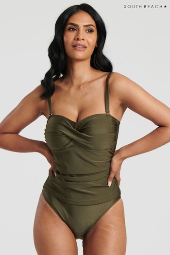 South Beach Khaki Green Bandeau Tummy Control Swimsuit With Removeable Strap (137603) | £34