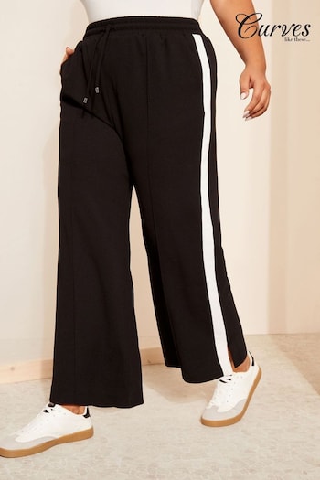Curves Like These Black Side Stripe Wide Leg Trousers (137702) | £42