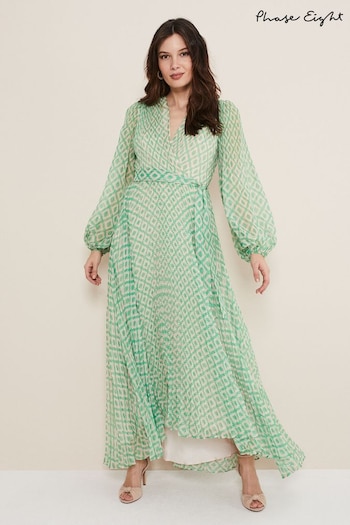 Phase Eight Green Roxanna Pleated Diamond Maxi Dress (137896) | £189