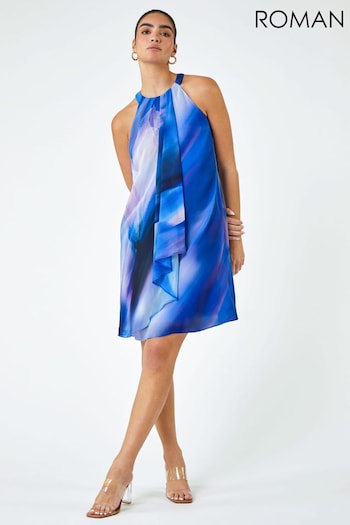 Roman Blue Abstract Halter Neck Shift Dress (137931) | £70