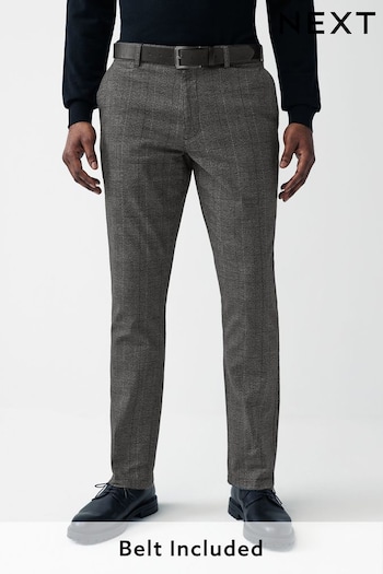 Grey Check Slim Brushed Belted Chinos Trousers (138102) | £35