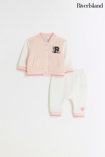 River Island Pink Varsity Baby Girls Bomber Set (138224) | £32