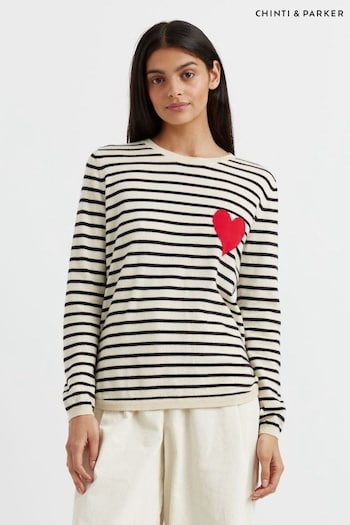 Chinti & Parker Cream Breton Heart Cashmere Blend Stripe Sweater (138270) | £125