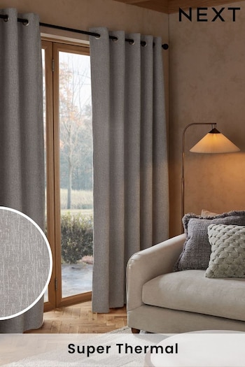 Grey Light Heavyweight Chenille Eyelet Super Thermal Curtains (138746) | £105 - £165