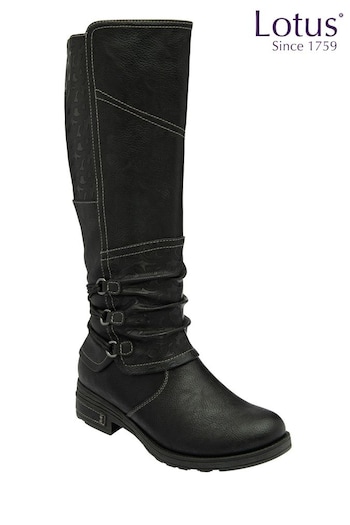 Lotus Black Zip-Up Knee High Boots (139312) | £75