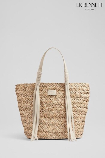 LK Bennett Violetta Smart Leather Tassel Straw Natural Bag (139446) | £149