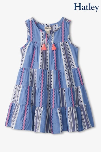 Hatley Blue Boho Stripe Layered Tiered Dress (139640) | £44
