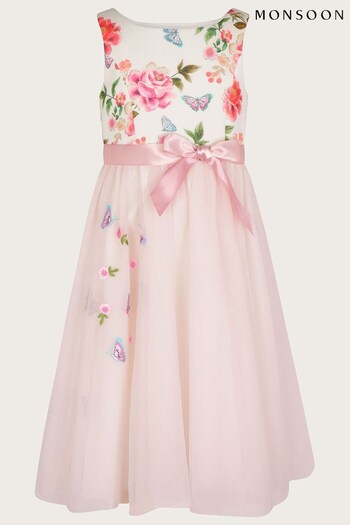 Monsoon Natural Artisan Rose Scuba And Tulle Dress (140103) | £55 - £65
