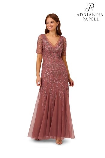 Adrianna Papell Pink Beaded Covered Gown (140269) | £299