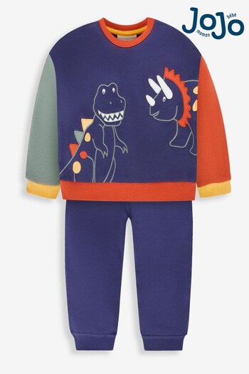 JoJo Maman Bébé Navy Boys'  Dinosaur Appliqué Sweatshirt & Joggers With Pet In Pocket Set (140292) | £29.50