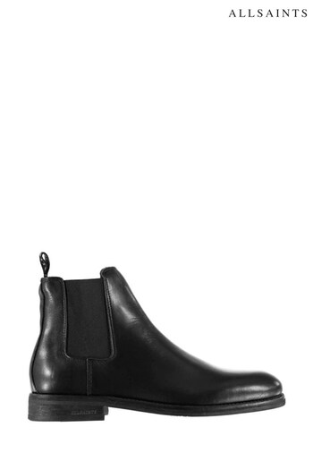 AllSaints Harley Black Chelsea Satin Leather Boots (140307) | £188