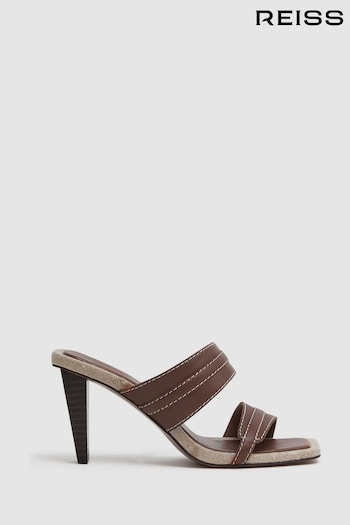 Reiss Tan Ruby Leather Strap Heeled Mules (140540) | £158