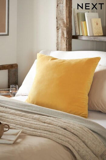 Yellow Matte Velvet Large Square Cushion (140607) | £16
