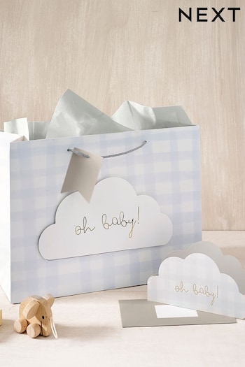 Natural Gingham Baby Gift Bag and Card Set (140721) | £4