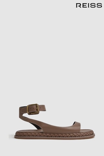 Reiss Tan Gabi Leather Plait Detail Sandals (140817) | £158