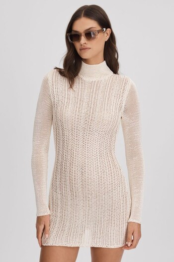 Savannah Morrow Mini Ivory Sheer Knitted Dress (140834) | £325