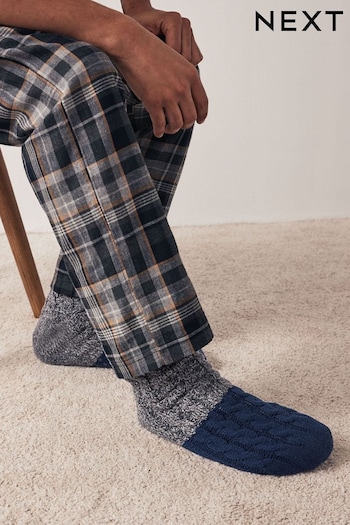 Blue Grey Block Cable Slipper Socks (141694) | £18