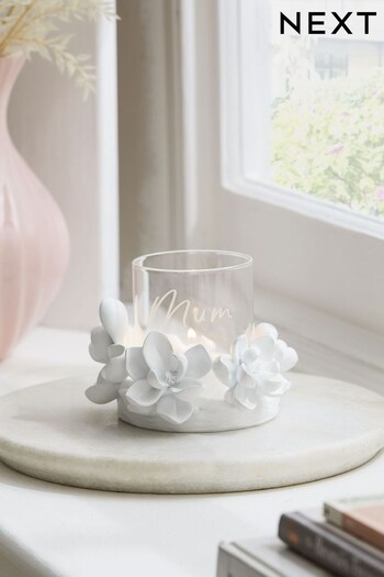 White Mum Engraved Floral Tealight Candle Holder (141752) | £14