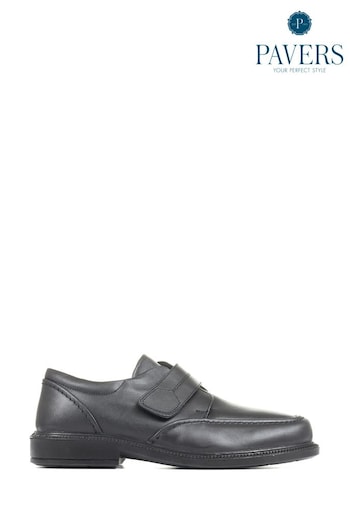 Pavers Adjustable Wide Fit Black Leather Shoes (141892) | £38